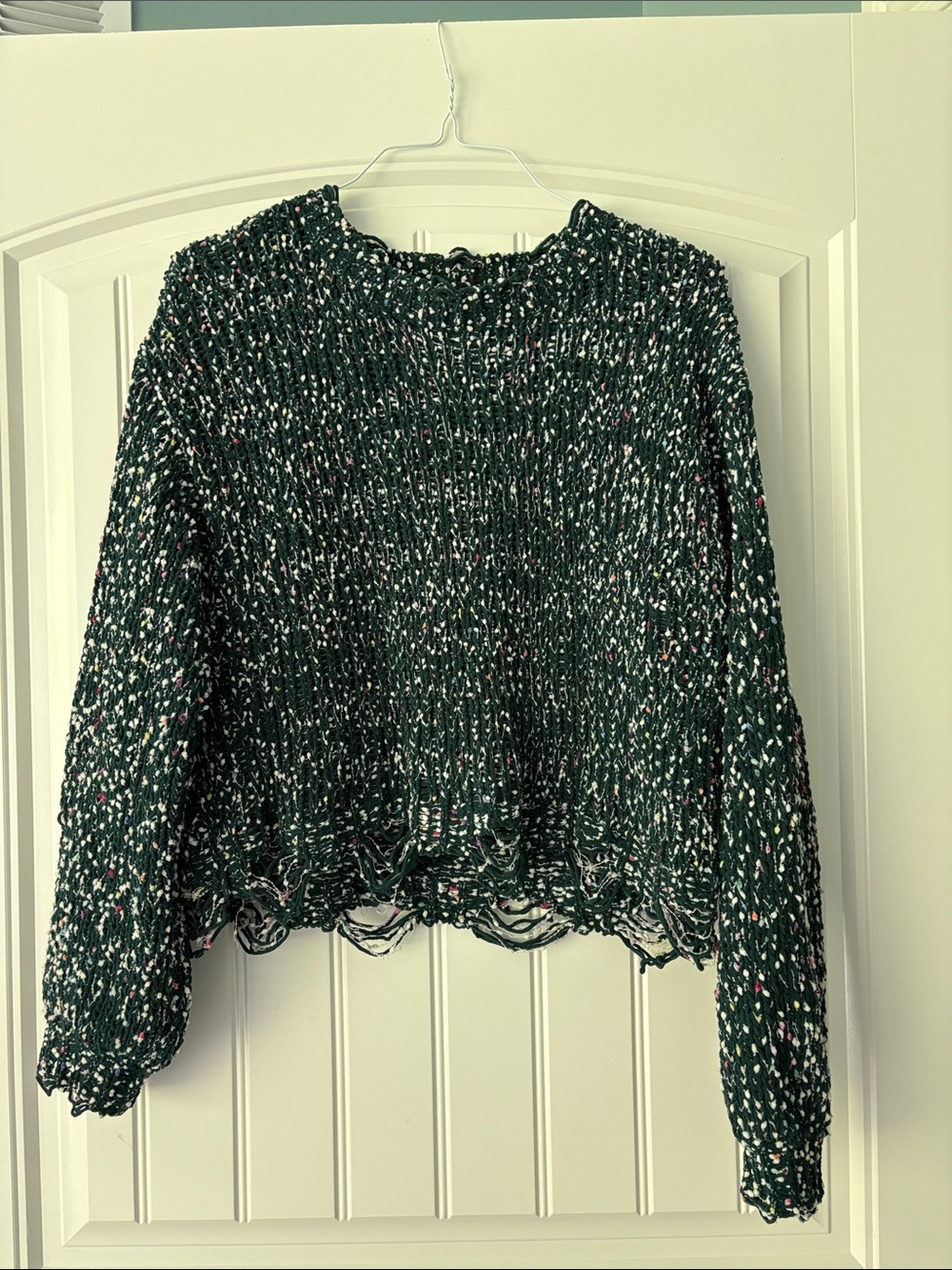 It's Our Time Dark Green Speckled Cropped Knit Sweater Sz S